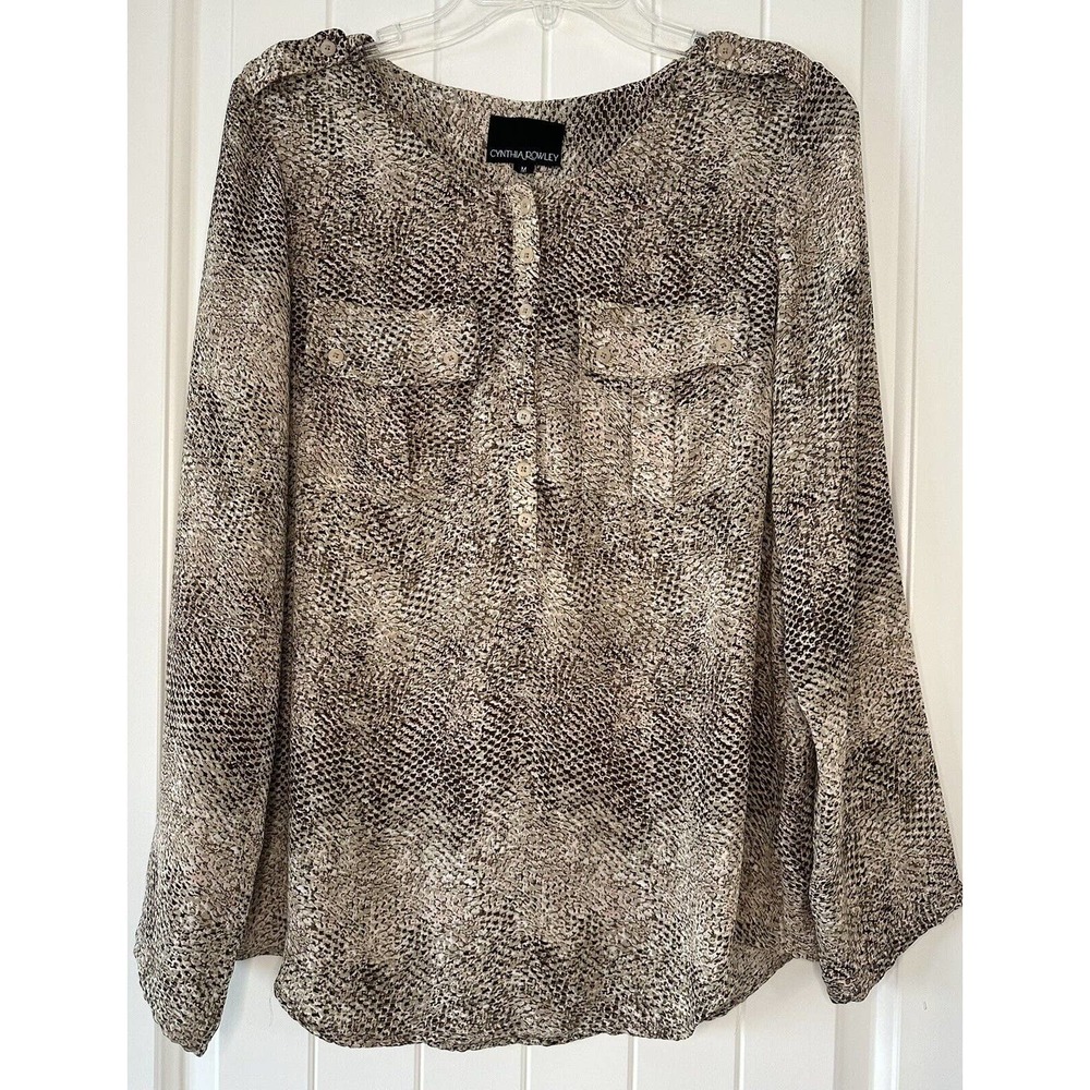 Cynthia Rowley Brown Snakeskin Print Blouse Tunic Long Sleeve Women’s Size M